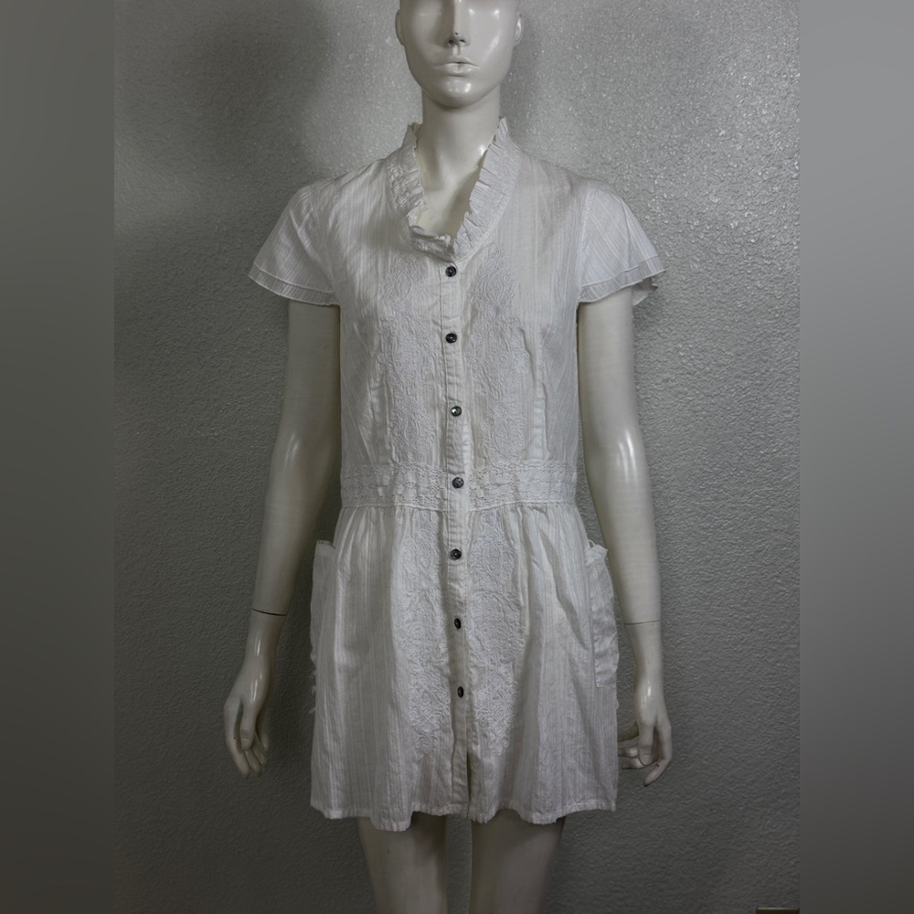 Unbranded 100% Cotton White Button-Up Short Sleeve Dress K-6